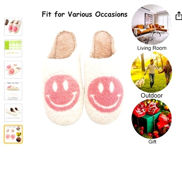 - Retro Smiley face Soft Plush Comfy Warm Slip-on Slippers, Non Slip nwot - Picture 7 of 7